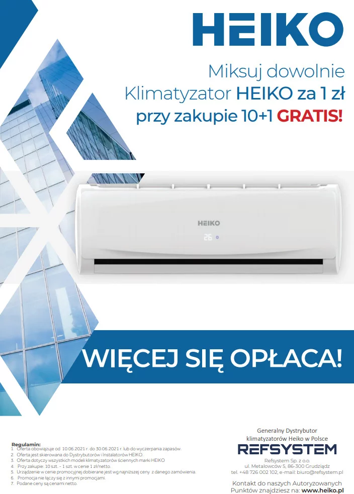 Miksuj dowolnie Klimatyzator HEIKO za 1 zł przy zakupie 10+1 GRATIS!