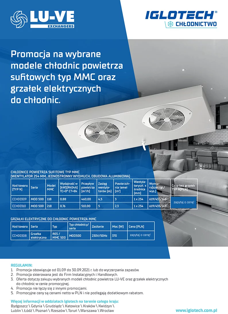 Promocja na wybrane modele chłodnic powietrza sufitowych typ MMC oraz grzałek elektrycznych do chłodnic
