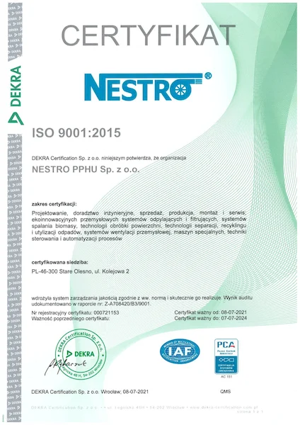 NESTRO z certyfikatem ISO 9001, 14001