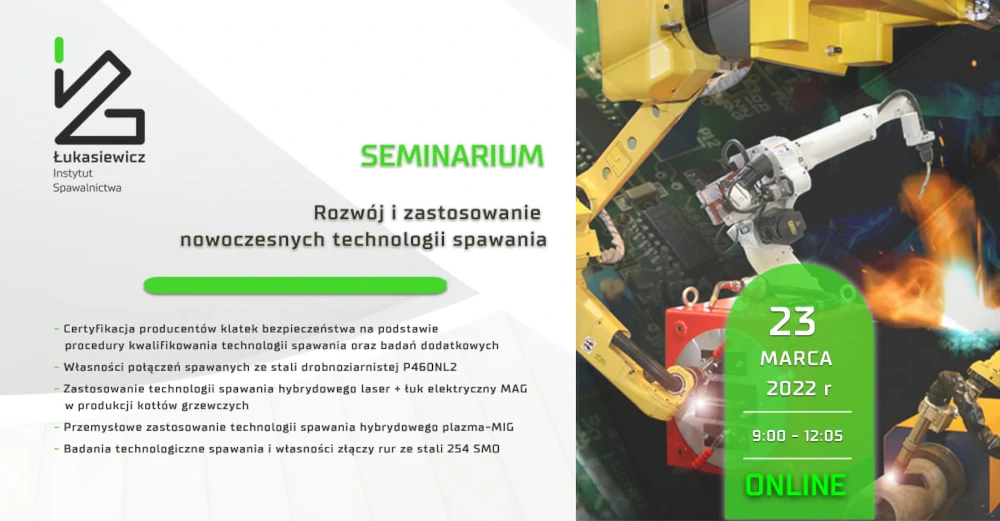 Seminarium on-line - Rozwój i zastosowanie nowoczesnych technologii spawania