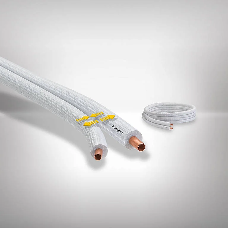 Tubolit® Split &DuoSplit to preizolowane miedziane przewody przeznaczone do łączenia jednostek zewnętrznych i wewnętrznych urządzeń klimatyzacyjnych, ale także pomp ciepła. Fot. Armacell