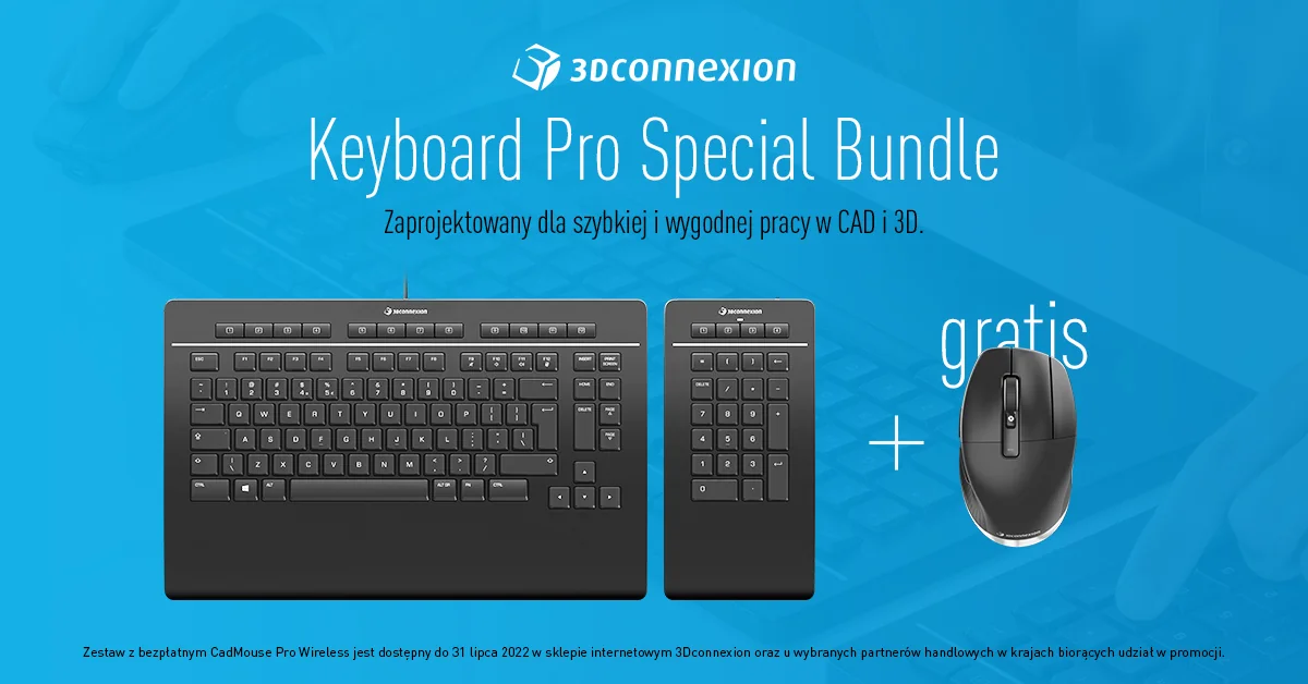 klawiatura Keyboard Pro wraz z bezprzewodowym numpadem oraz mysz CadMouse Pro Wireless