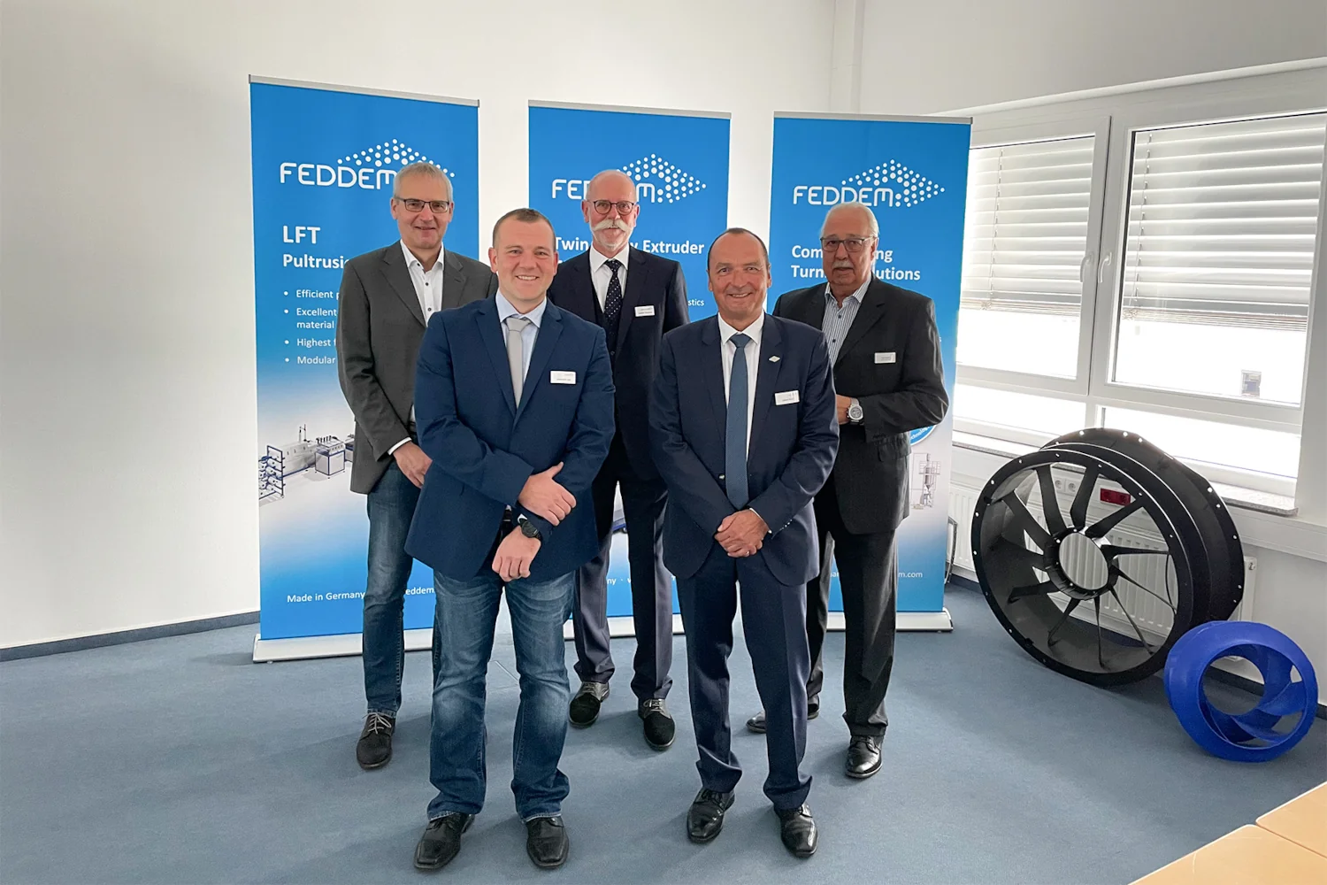 From left to right: Dr. Thieß Petersen, Bertelsmann Stiftung, Sebastian Jost, FEDDEM GmbH & Co. KG, Leander Bergmann, AKRO-PLASTIC GmbH, Dieter Groß, FEDDEM GmbH & Co. KG, Horst Heckel, Ziehl-Abegg SE.