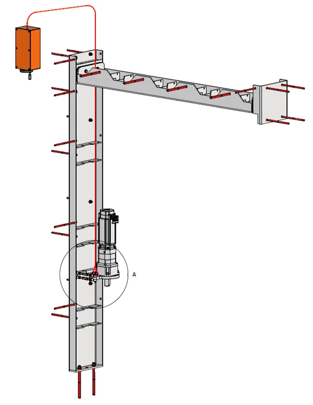 Rys. 6. Połączenie mechanizmu ze śrubą pasowaną za pomocą stalowej linki