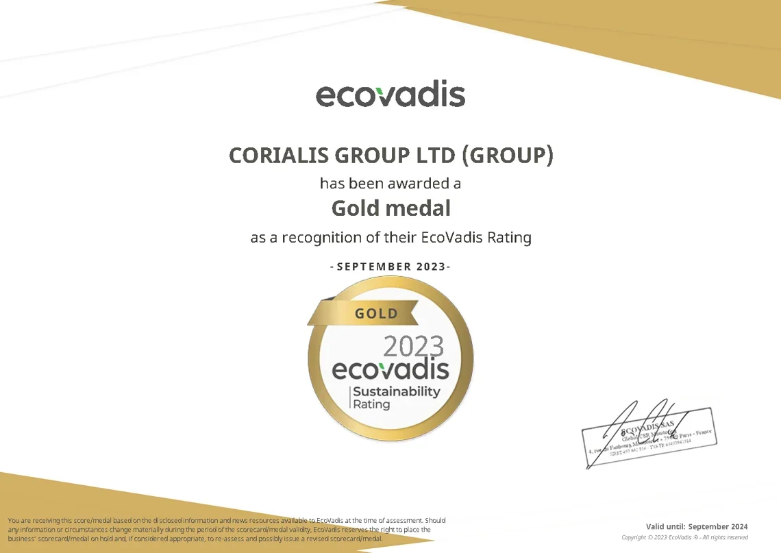 Grupa Corialis, do której należą Spółki Aliplast oraz Aliplast Extrusion, już po raz drugi została nagrodzona złotym medalem przez EcoVadis
