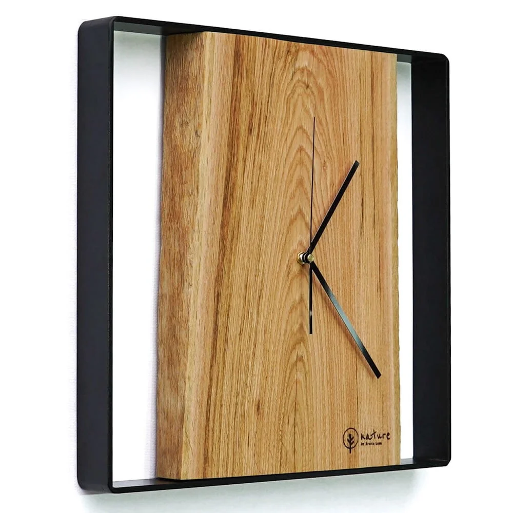 kwadratowy zegar loftowy time vertical pionowy 40cm czarno-drewniany