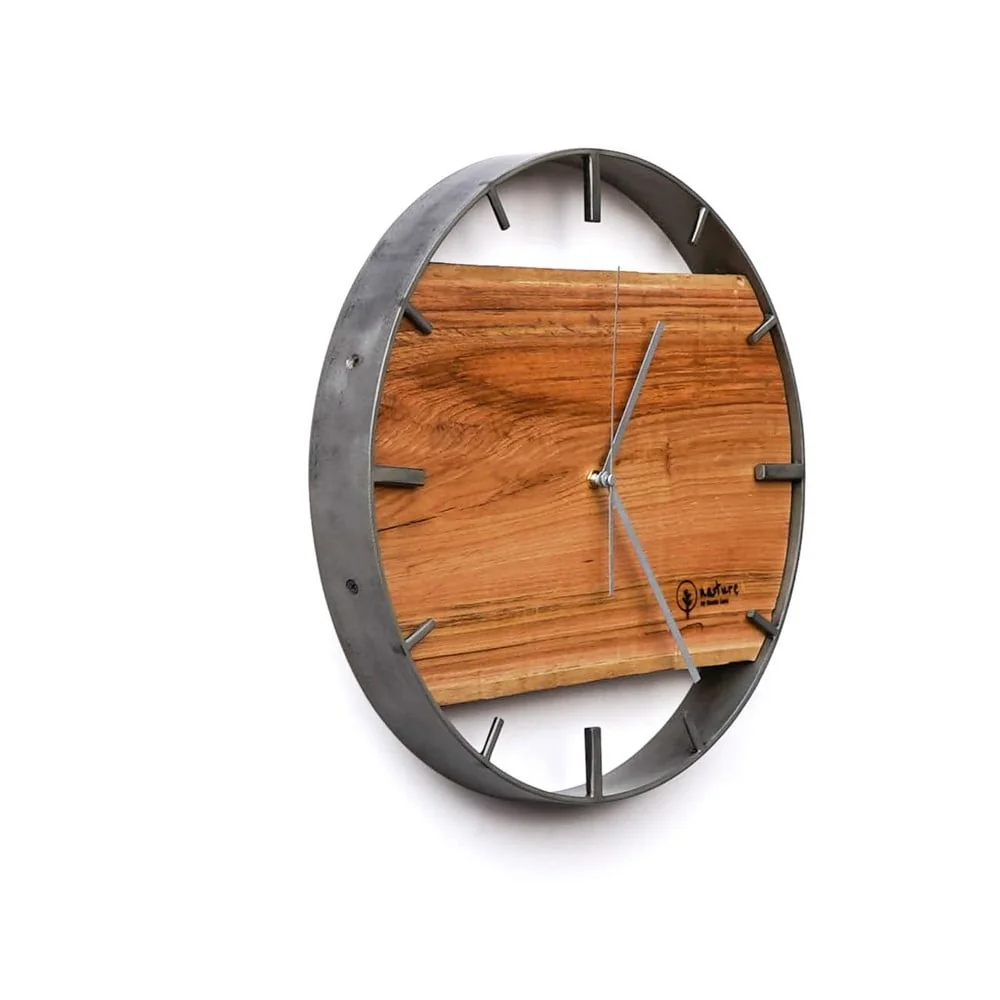 okrągły zegar loftowy time horizontal poziomy 50cm stalowo-drewniany