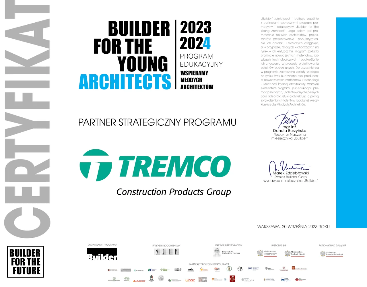 Tremco CPG Poland partnerem strategicznym programu Builder For The Young Architects