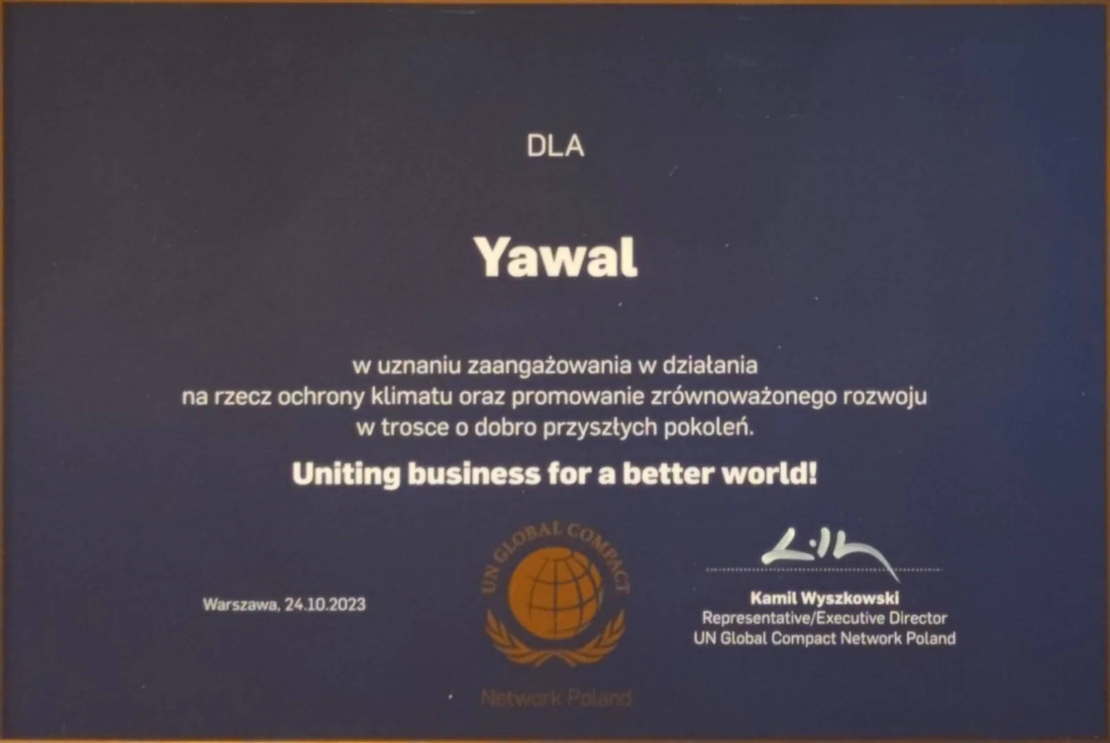 Yawal wyróżniony przez UN Global Compact Network Poland