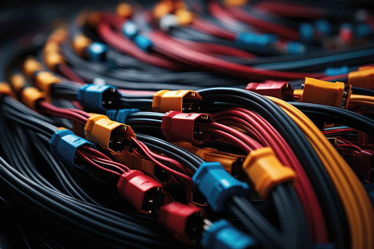Example of possible applications of Crastin® PBT: Colorful wire harness and plastic connectors for vehicles, automotive industry and manufacturing. @Didiksaputra/stock.adobe.com