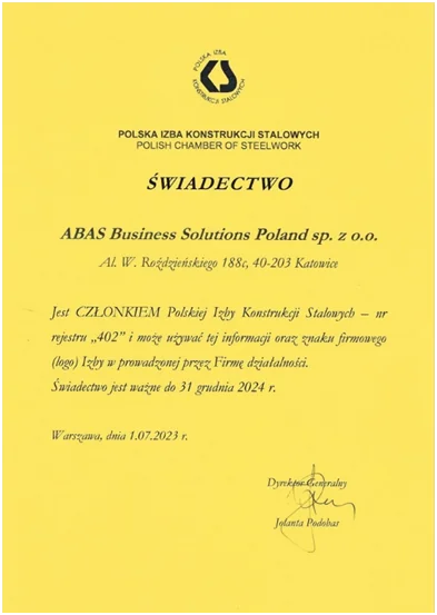 abas Business Solutions Poland: wiodący dostawca systemów ERP dla produkcji członkiem Polskiej Izby Konstrukcji Stalowych