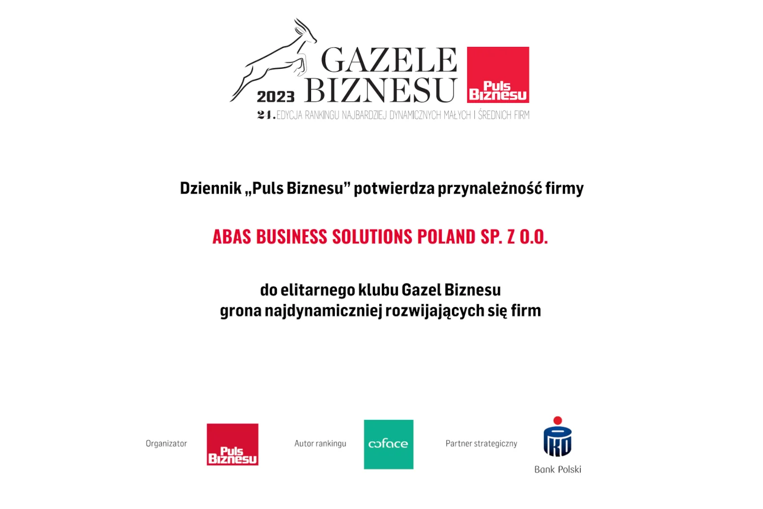abas Business Solutions Poland uhonorowane prestiżowym tytułem Gazele Biznesu 2023