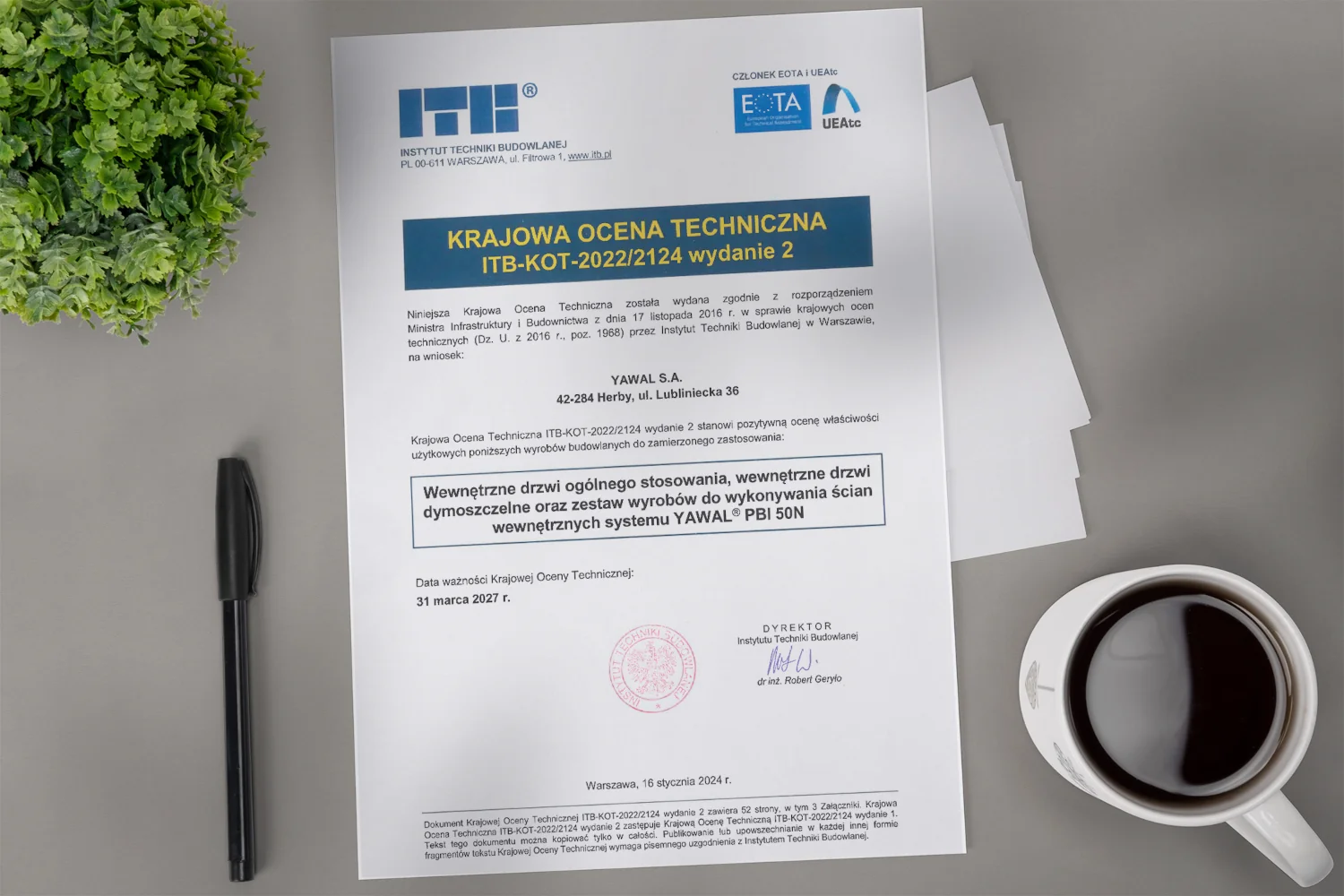 Krajowa Ocena Techniczna ITB dla Systemu PBI 50N od Yawal