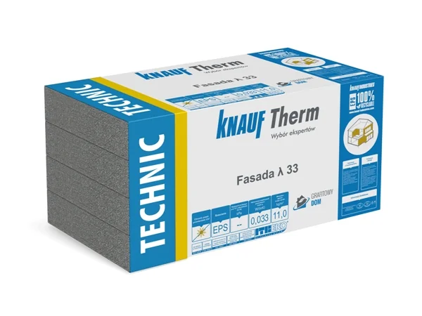 Styropian grafitowy Knauf Therm Technic Fasada λ 33 wyróżnia się korzystną ceną w stosunku do jakości i skuteczności ocieplenia Fot. Knauf Therm