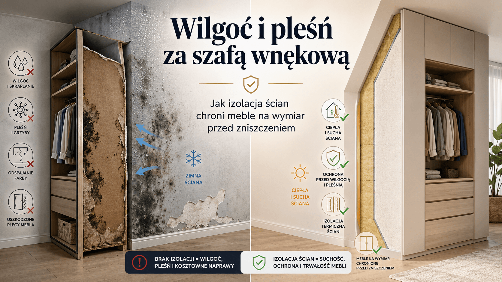 Wilgoć i pleśń za szafą wnękową