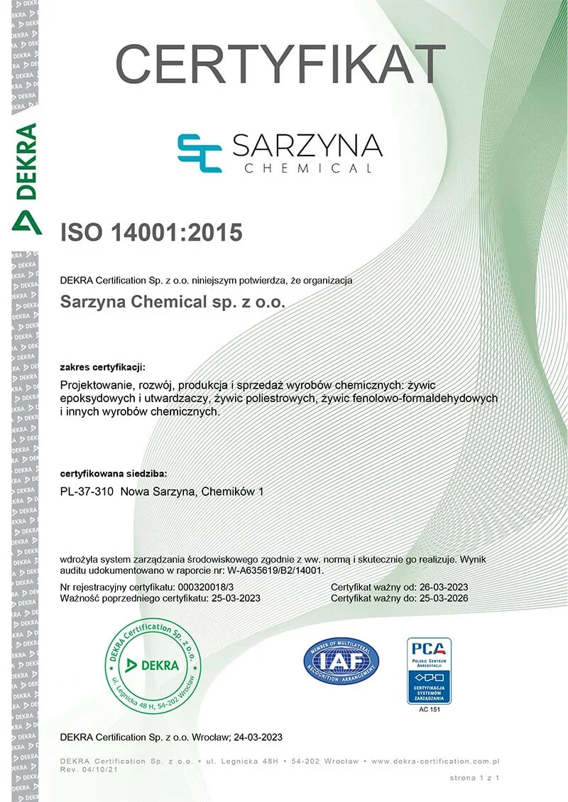 Certyfikat ISO 14001:2015 (2023)