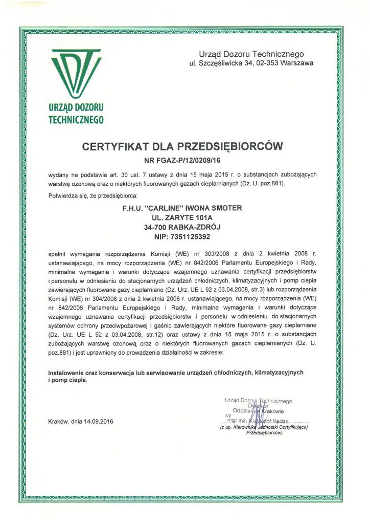 Certyfikat UDT dla Przedsiębiorców 2015