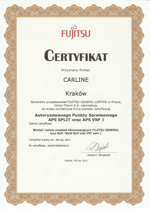 Certyfikat Fujitsu Carline