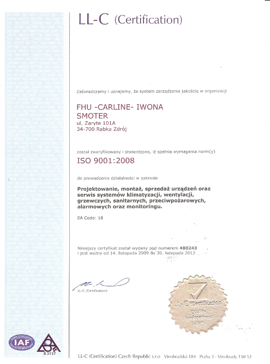 Certyfikat LL-C ISO 9001:2008 Carline