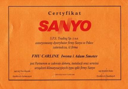 Certyfikat SANYO Carline