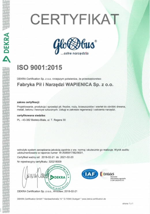 Certyfikat OHSAS 18001:2007 dla WAPIENICA