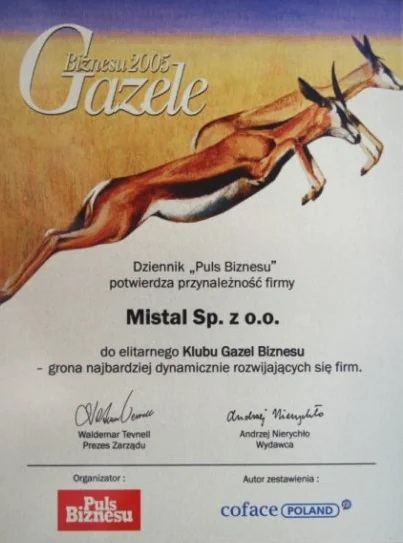 Gazele Biznesu 2005 dla firmy Mistal