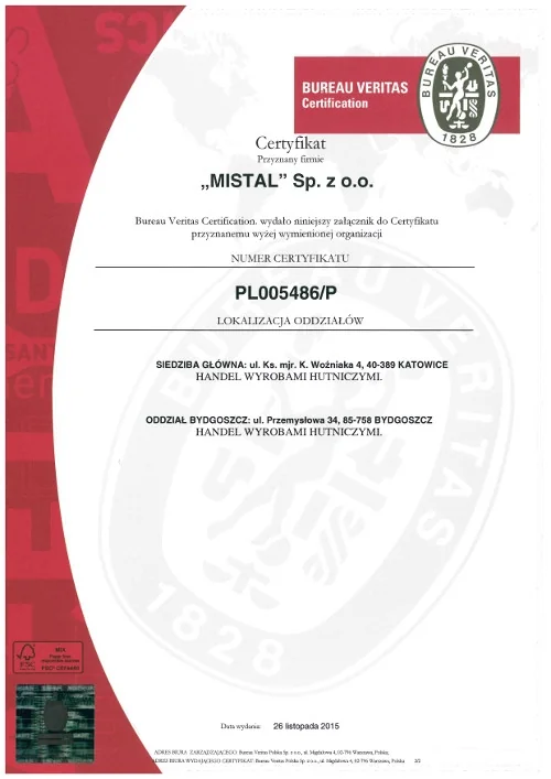 Certyfikat ISO 9001:2008 (2015)