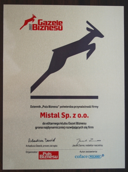 Gazele Biznesu 2007 dla firmy Mistal