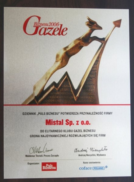 Gazele Biznesu 2006 dla firmy Mistal