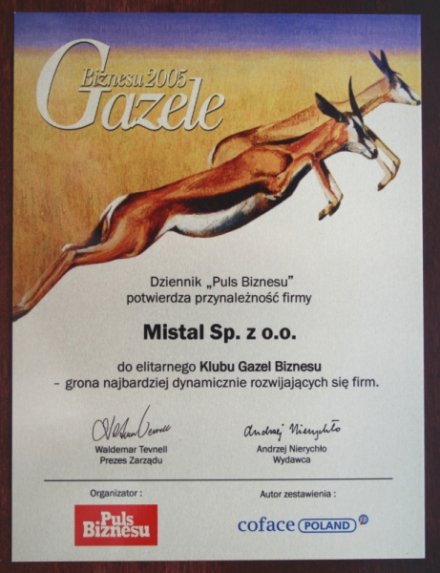 Gazele Biznesu 2005 dla firmy Mistal