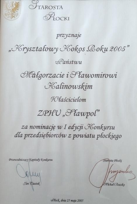 Kryształowy Kokos Roku 2005 firmy Sławpol