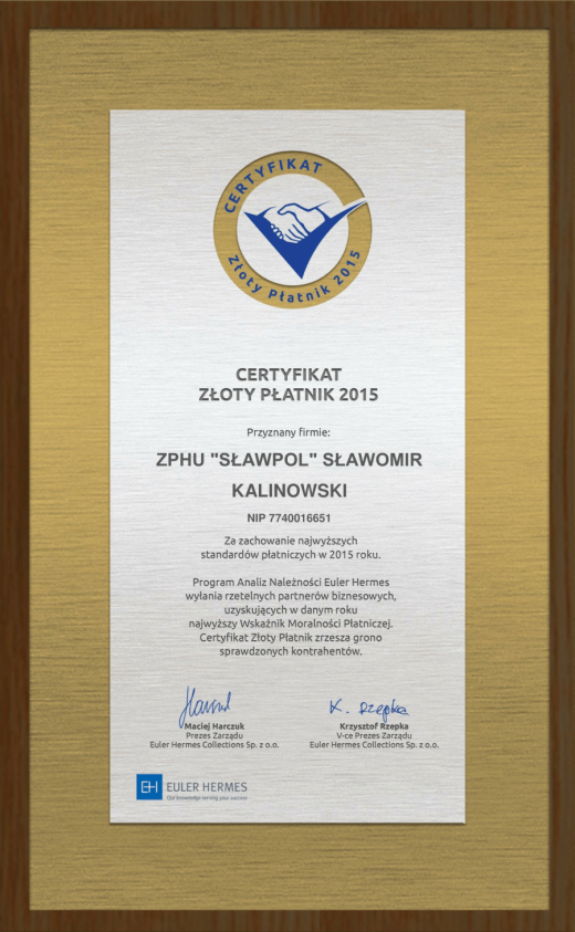 Certyfikat Złoty Płatnik 2015