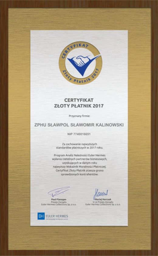Certyfikat Złoty Płatnik 2017