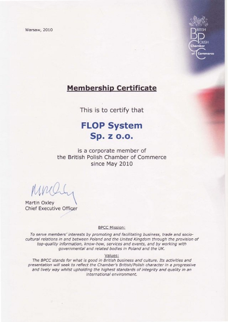 Certyfikat Member of the British Polish Chamber of Commerce, Flop System
