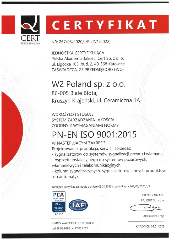 Certyfikat PN-EN ISO 9001:2015 (2023)
