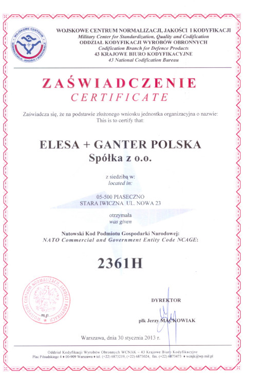 Natowski Kod Podmiotu Gospodarki Narodowej NCAGE – ELESA+GANTER Polska Sp. z o.o.