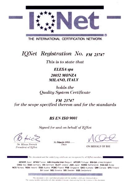 Certyfikat BS EN ISO 9001 dla firmy Elesa+Ganter