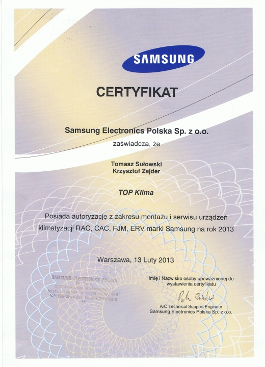 Certyfikat Autoryzacji Samsung