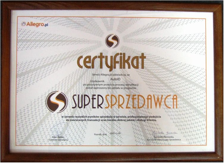 Certyfikat SuperSprzedawca Allegro, AutoID