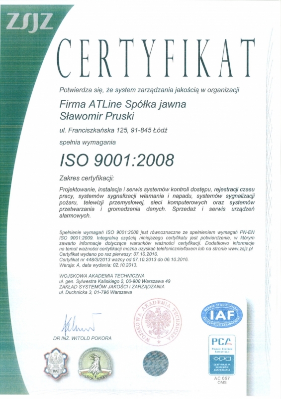 Certyfikat ISO 9001:2008
