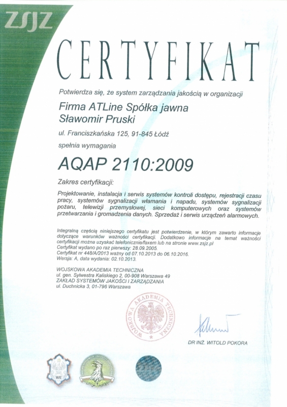 Certyfikat AQAP ATLine