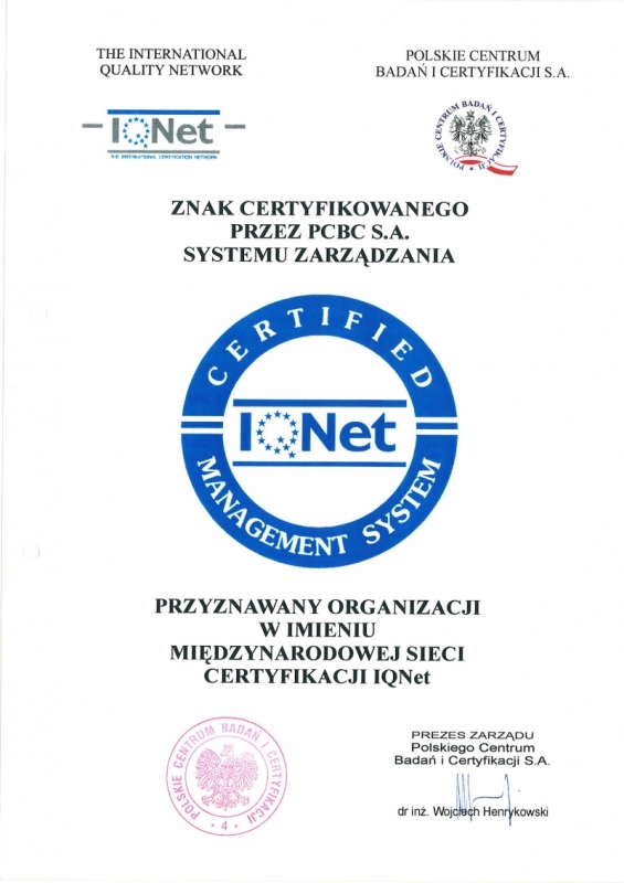 Certyfikat IQNET ATLine