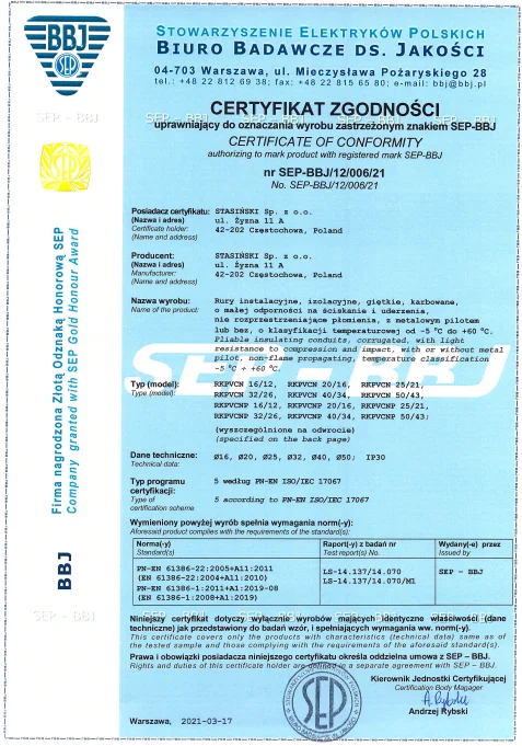 Certyfikat Zgodności - Rury karbowane