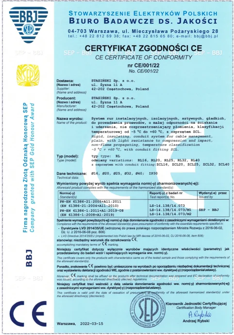 Certyfikat Zgodności CE - Rury sztywne