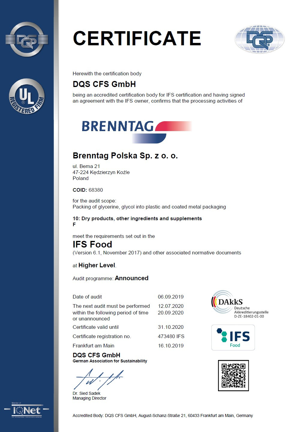 Certyfikat IFS