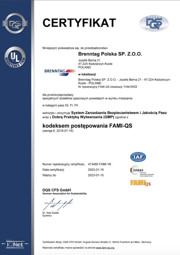 Certyfikat FAMI-QS	 2020