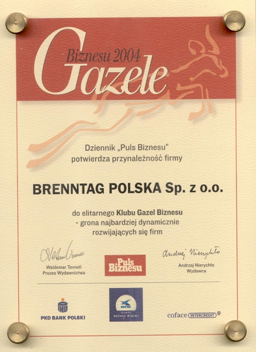 Gazela Biznesu 2003-2004 dla firmy Brenntag