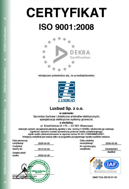 Certyfikat ISO 9001-2008A