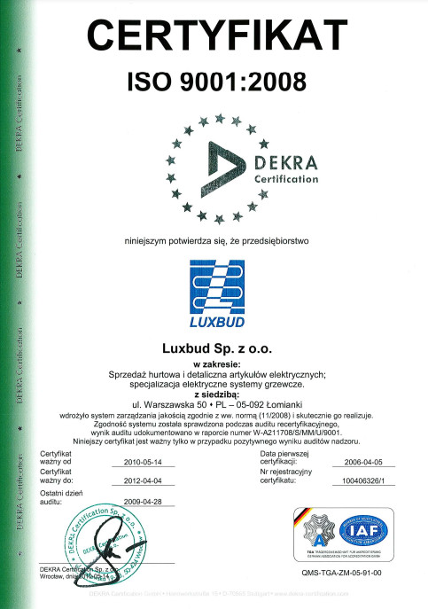 Certyfikat ISO 9001-2008