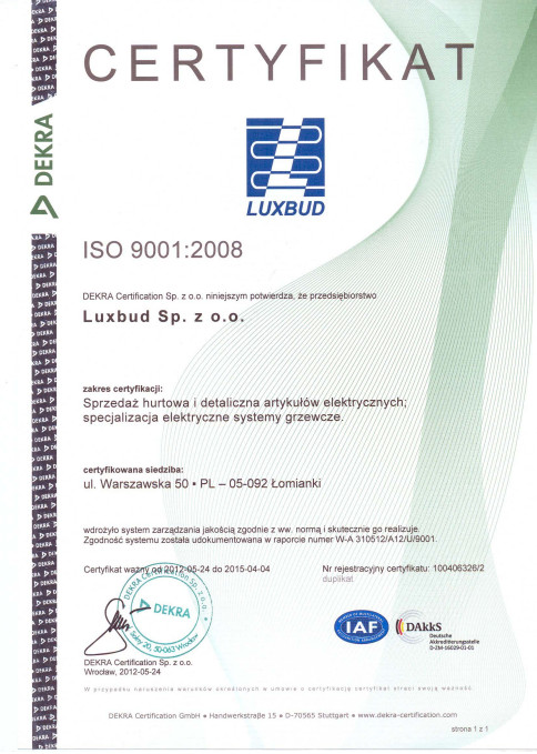 Certyfikat ISO 9001-2008 (2012)